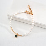 Green Zircon Pendant Pearl Bracelet