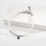 Green Zircon Pendant Pearl Bracelet Sterling silver