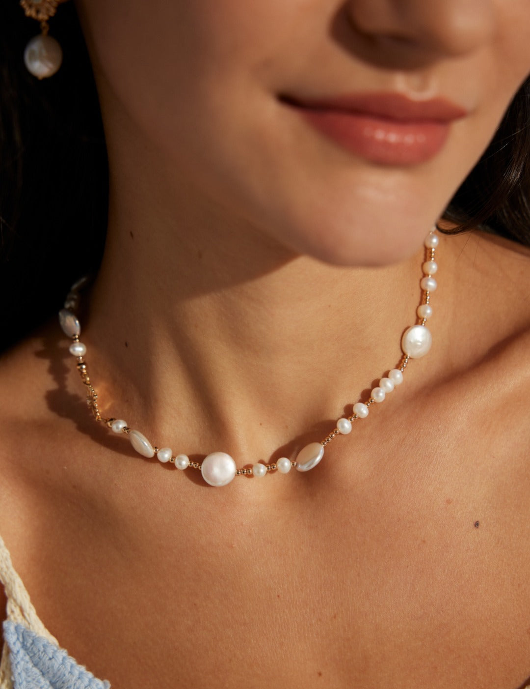 Flat Freshwater Pearl Chain Necklaces