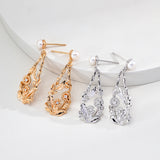 Sunflower Eye Zircon Drop Pearl Earrings