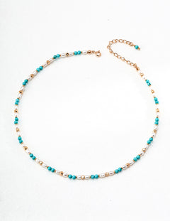 Blue and White Turquoise Stone Beaded Pearl Necklace