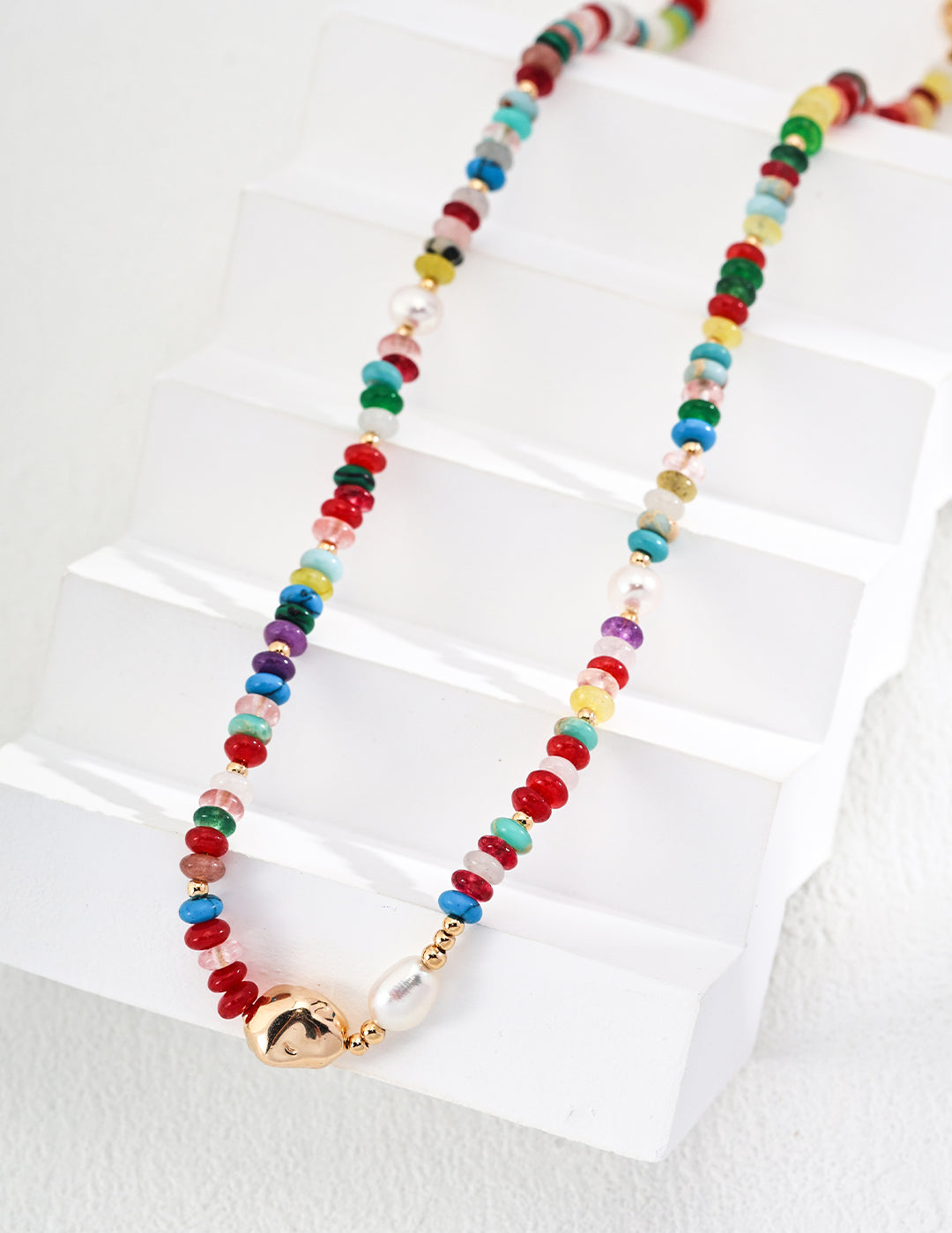 Vacation Dopamine Colored Stone Beaded Necklace