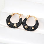 Black Drop Glazed Enamel Zircon Hoops Earrings