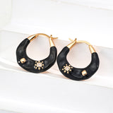 Black Drop Glazed Enamel Zircon Hoops Earrings