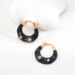 Black Drop Glazed Enamel Zircon Hoops Earrings