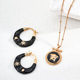 Black Drop Glazed Enamel Zircon Hoops Earrings