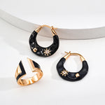 Black Drop Glazed Enamel Zircon Hoops Earrings