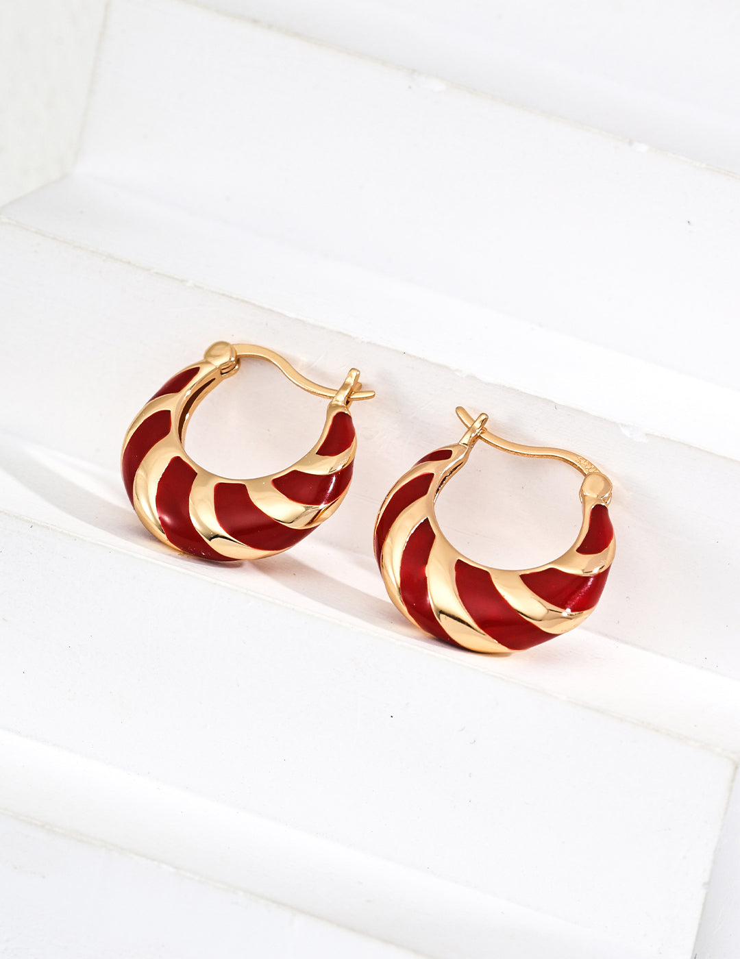 Valentine's Day Red Gold Drop Glaze Hoops Earrings