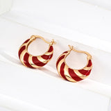 Valentine's Day Red Gold Drop Glaze Hoops Earrings