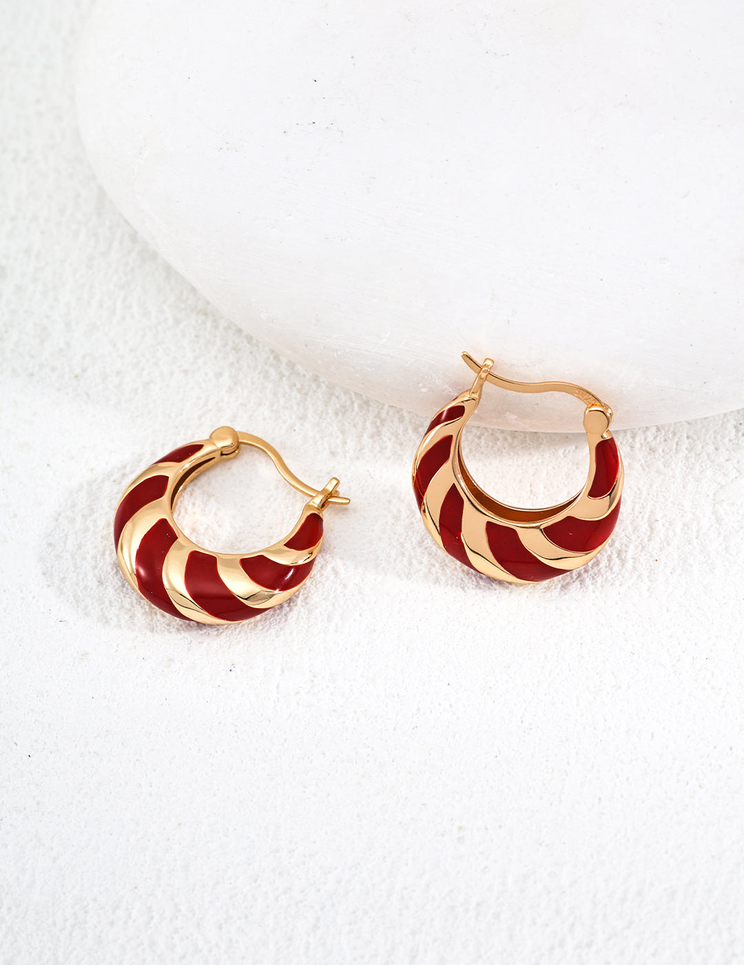 Valentine's Day Red Gold Drop Glaze Hoops Earrings