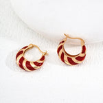 Valentine's Day Red Gold Drop Glaze Hoops Earrings