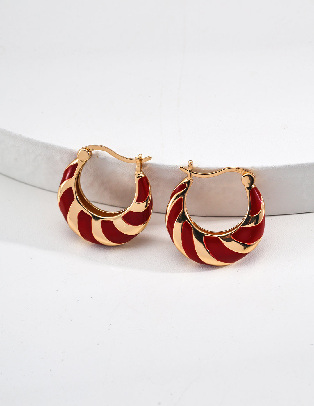 Valentine's Day Red Gold Drop Glaze Hoops Earrings