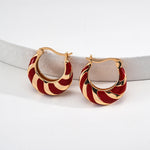 Valentine's Day Red Gold Drop Glaze Hoops Earrings