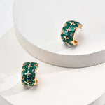 Christmas Green Drop Glaze Enamel Hoops Earrings