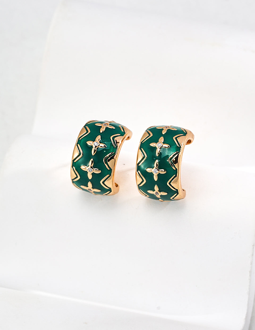 Christmas Green Drop Glaze Enamel Hoops Earrings