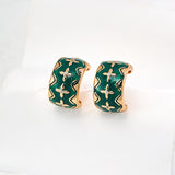 Christmas Green Drop Glaze Enamel Hoops Earrings