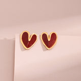 Love Red Drop Glaze Enamel Stud Earrings