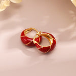 Chinese Red Drop Glaze Enamel Hoops Earrings