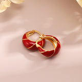 Chinese Red Drop Glaze Enamel Hoops Earrings