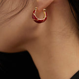 Chinese Red Drop Glaze Enamel Hoops Earrings