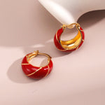 Chinese Red Drop Glaze Enamel Hoops Earrings