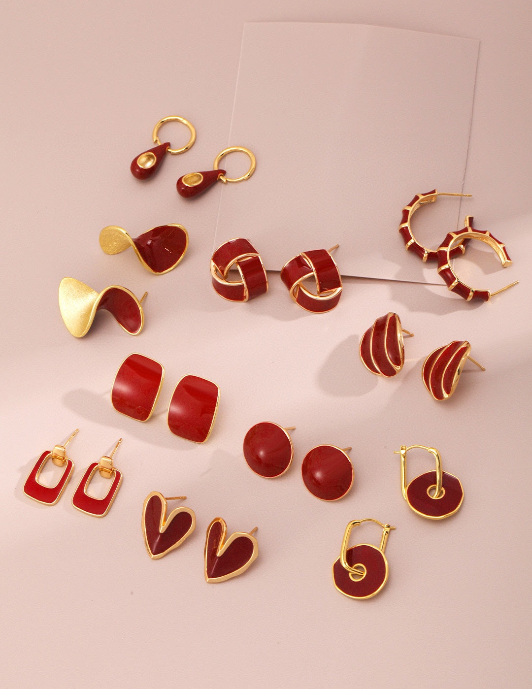 Chinese Red Drop Glaze Enamel Hoops Earrings