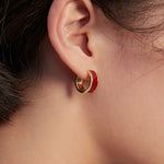 Colorfast Red Drop Glaze Enamel Hoops Earrings