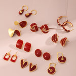 Colorfast Red Drop Glaze Enamel Hoops Earrings