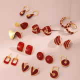 Colorfast Red Drop Glaze Enamel Hoops Earrings