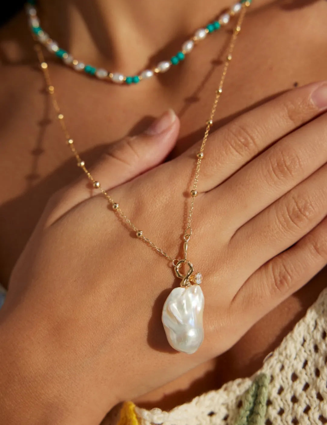 Baroque Pearl Pendant Chain Necklace - Gembea Jewelry