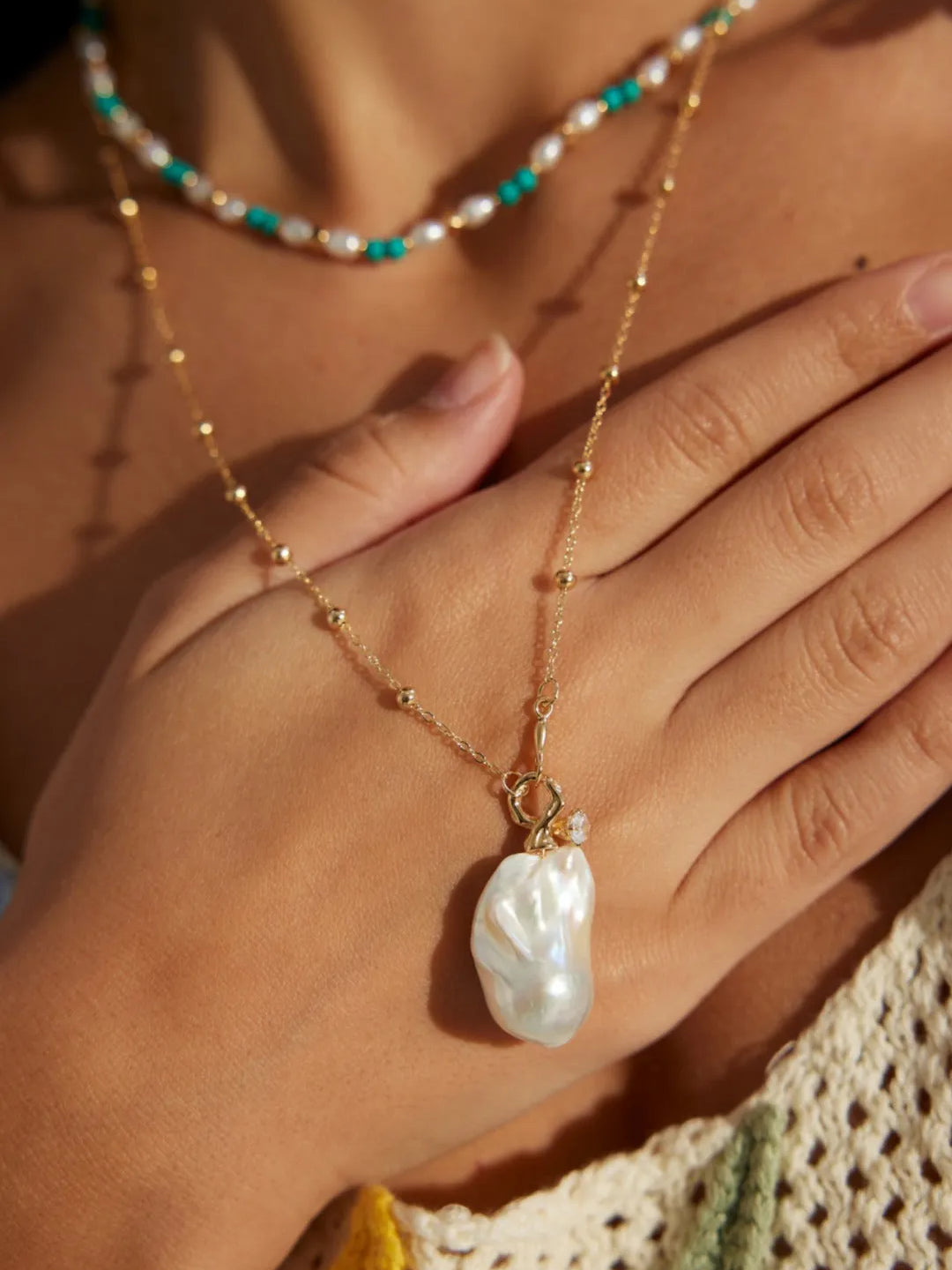 Baroque Pearl Pendant Chain Necklace - Gembea Jewelry