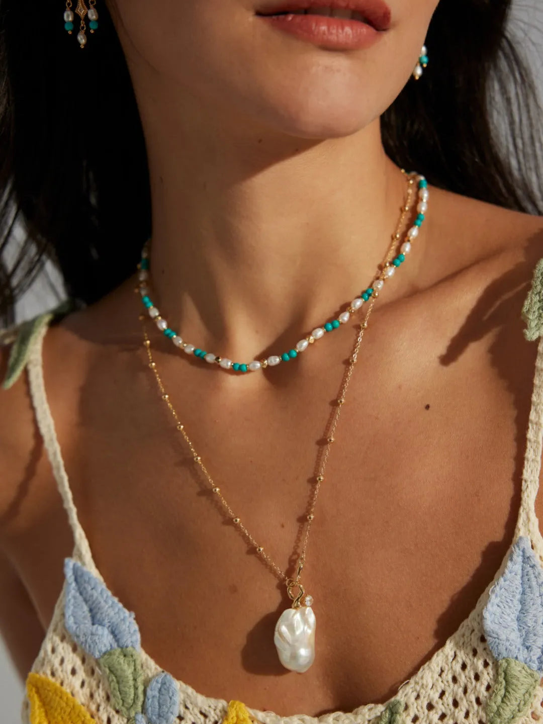 Baroque Pearl Pendant Chain Necklace - Gembea Jewelry