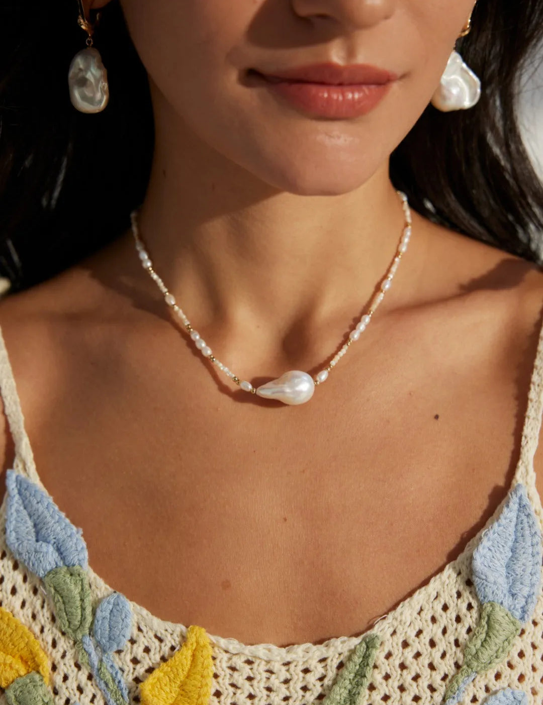 Baroque Pendant Rice Pearl Necklace - Gembea Jewelry