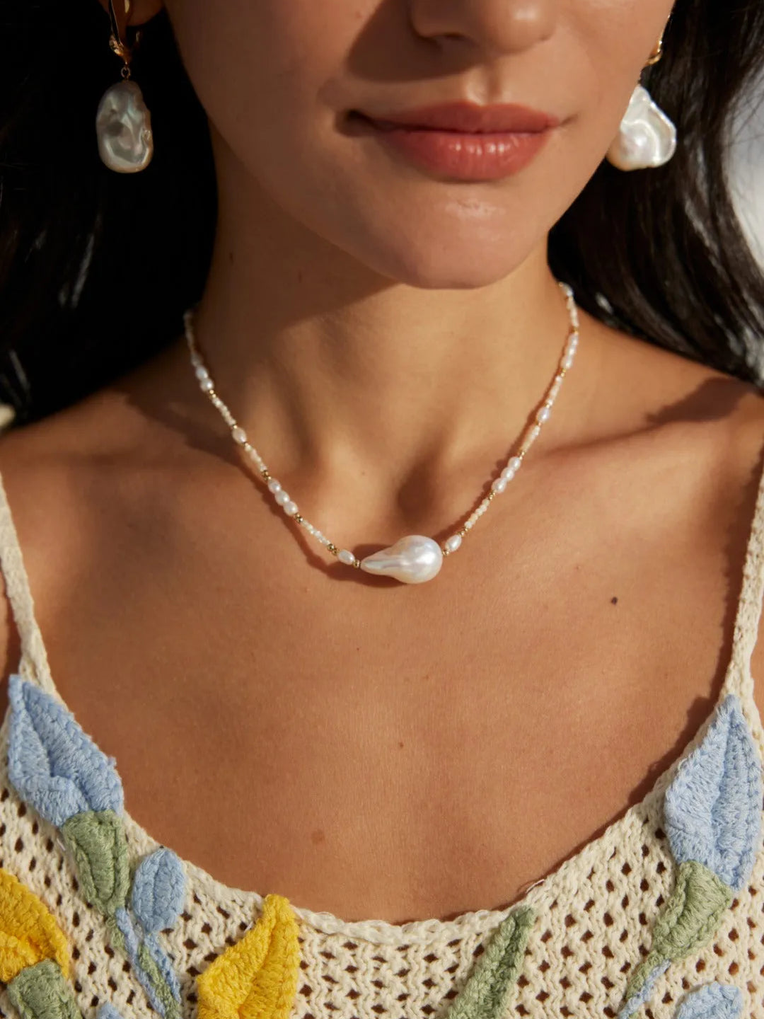 Baroque Pendant Rice Pearl Necklace - Gembea Jewelry