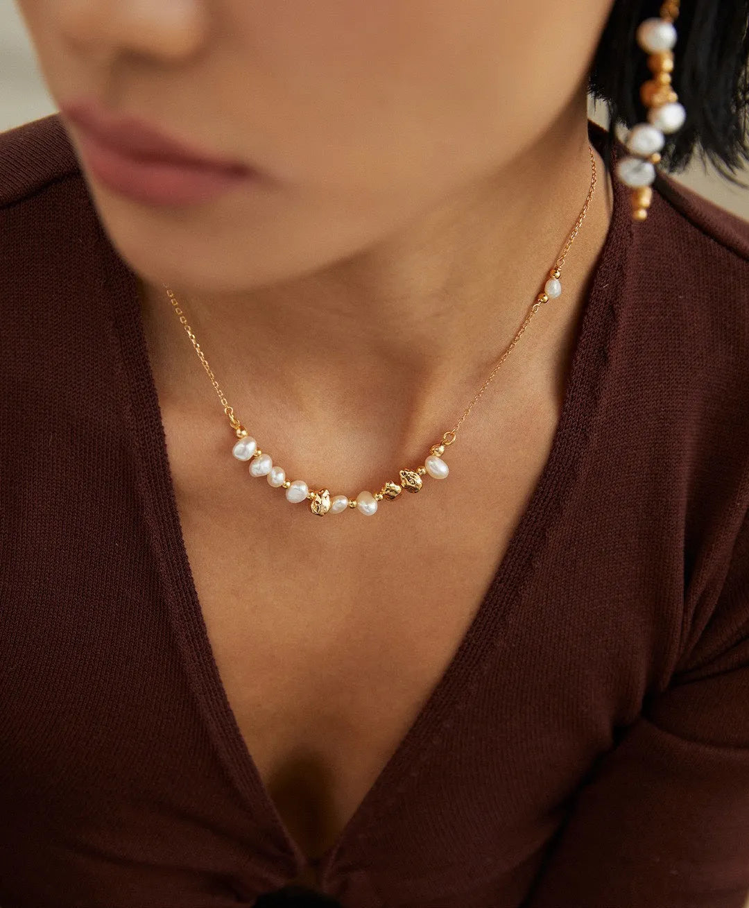 Gold Chain Pearl Necklace
