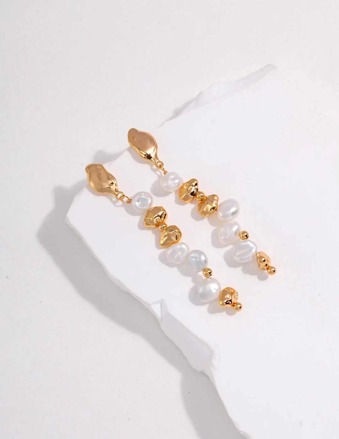 Gold Bean Pearl Long Earrings
