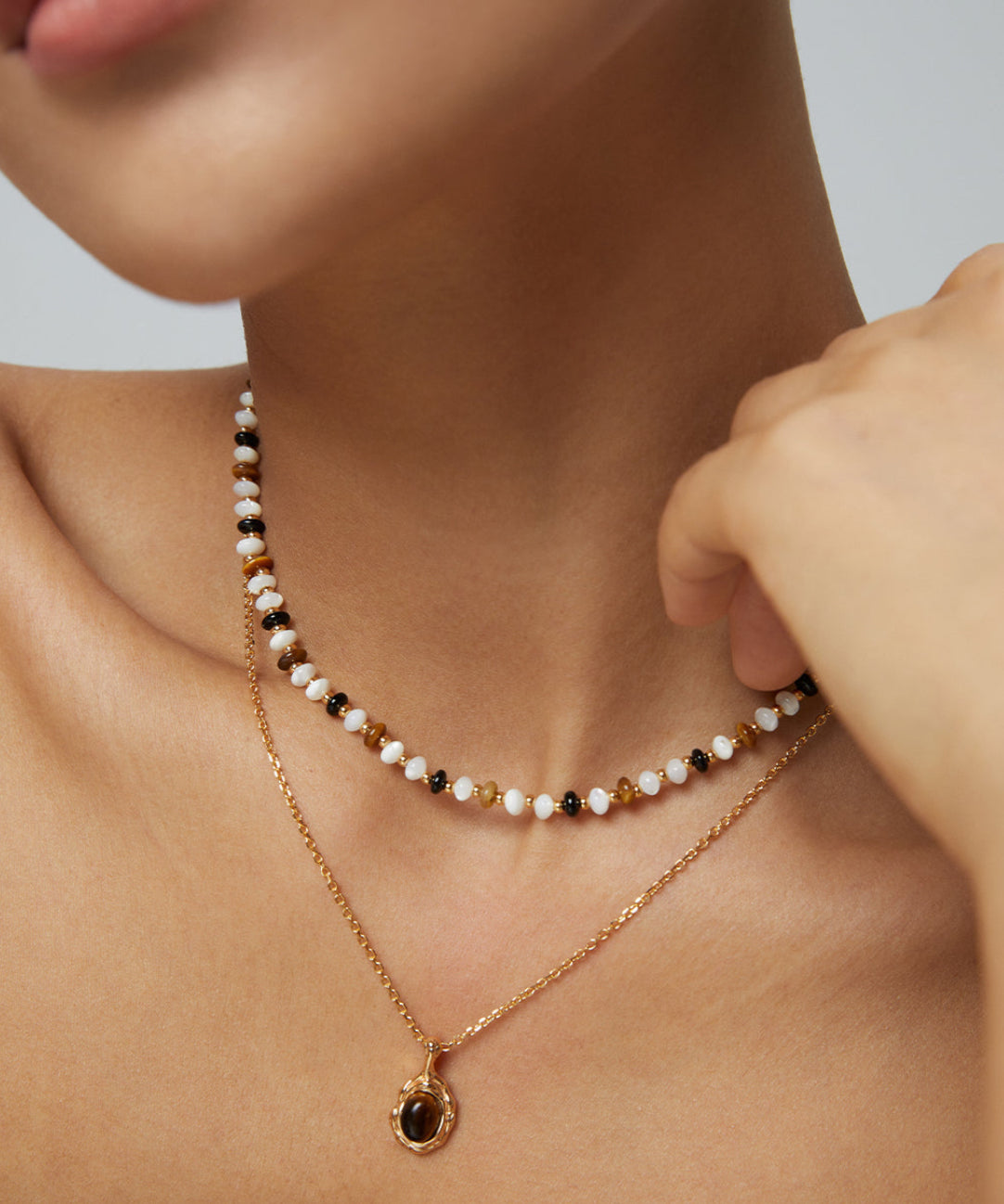 Tiger Eye Stone Malachite Chain Necklace