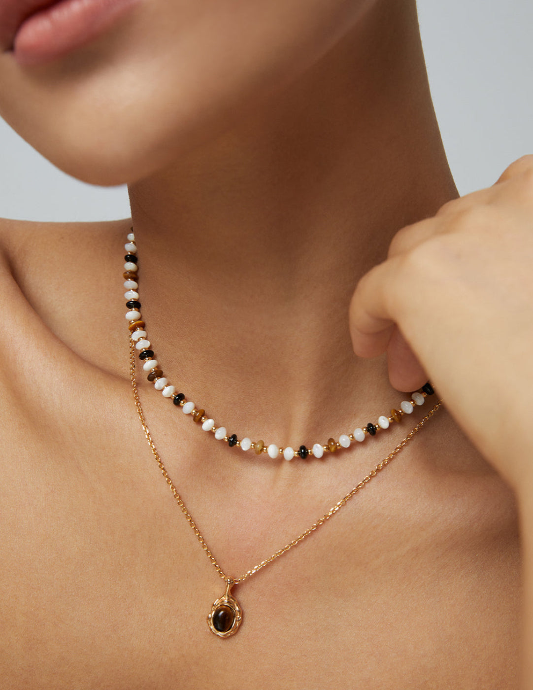 Tiger Eye Stone Malachite Chain Necklace