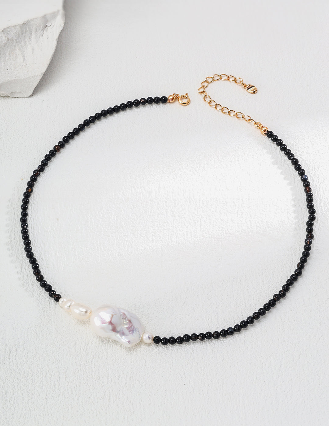 Gembea Jewelry Black Agate Beaded Baroque Pearl Necklace