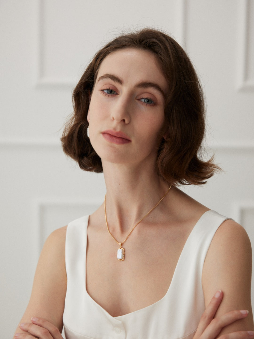 Gembea Jewelry Rectangular Baroque Pearl Chain Necklace