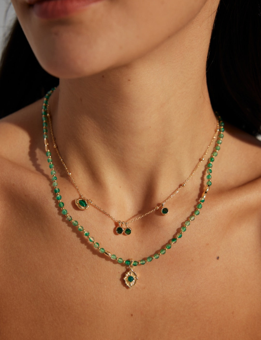 Gembea Jewelry Summer Vacation Green Agate Beaded Necklace