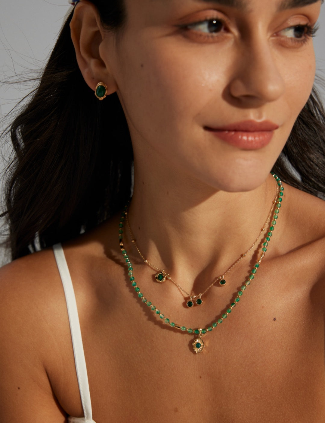 Gembea Jewelry Summer Vacation Green Agate Beaded Necklace