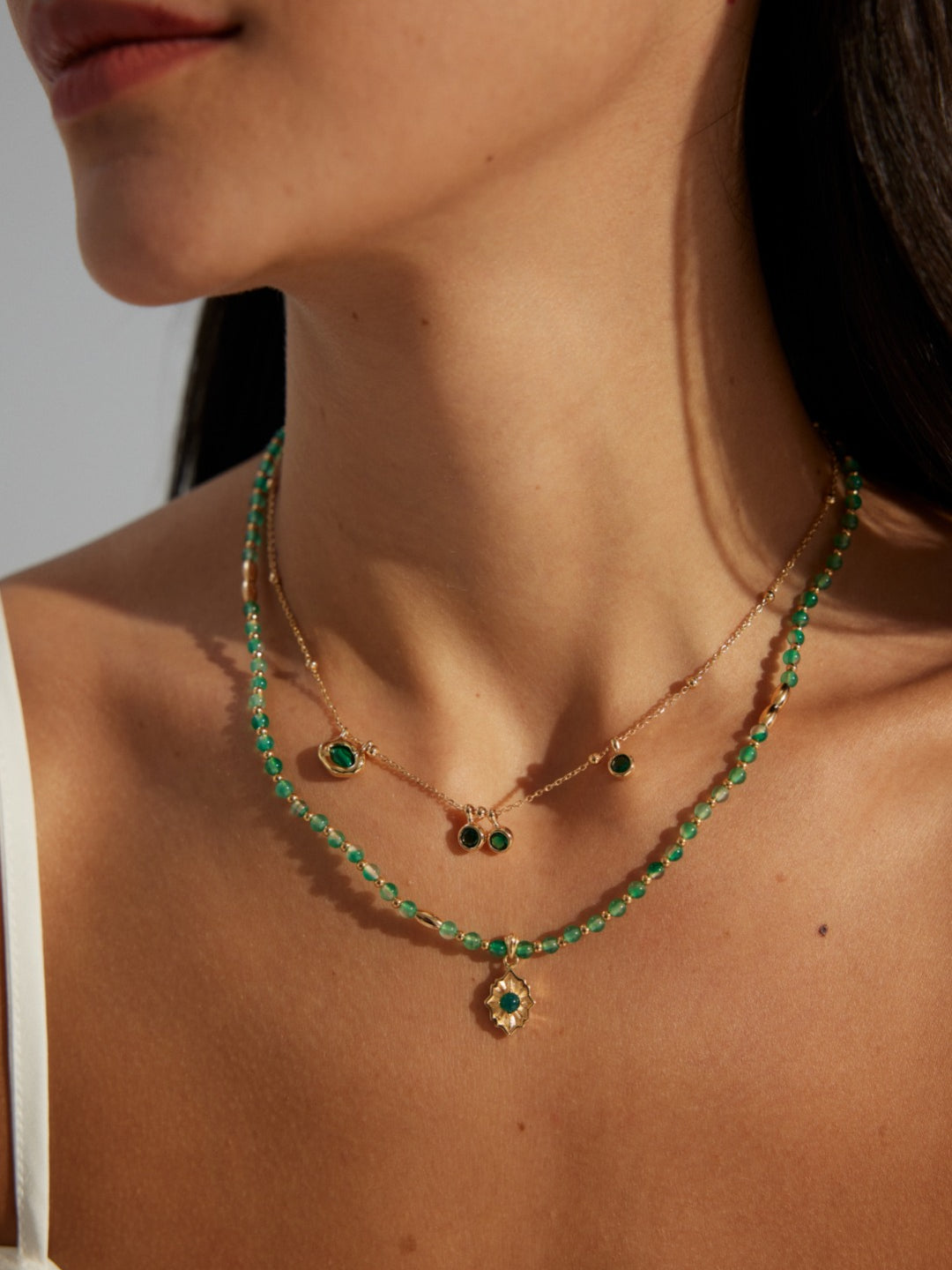 Gembea Jewelry Summer Vacation Green Agate Beaded Necklace