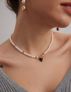 Gembea Jewelry Black Heart-shaped Glazed Pearl Necklace