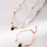 Gembea Jewelry Black Heart-shaped Glazed Pearl Bracelet