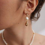 Gembea Jewelry Irregular Metal Balls and Baroque Pearl Drop Earrings