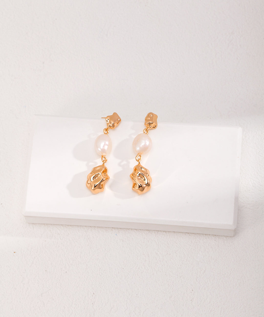 Gembea Jewelry Irregular Metal Balls and Baroque Pearl Drop Earrings
