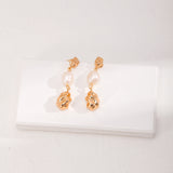 Gembea Jewelry Irregular Metal Balls and Baroque Pearl Drop Earrings