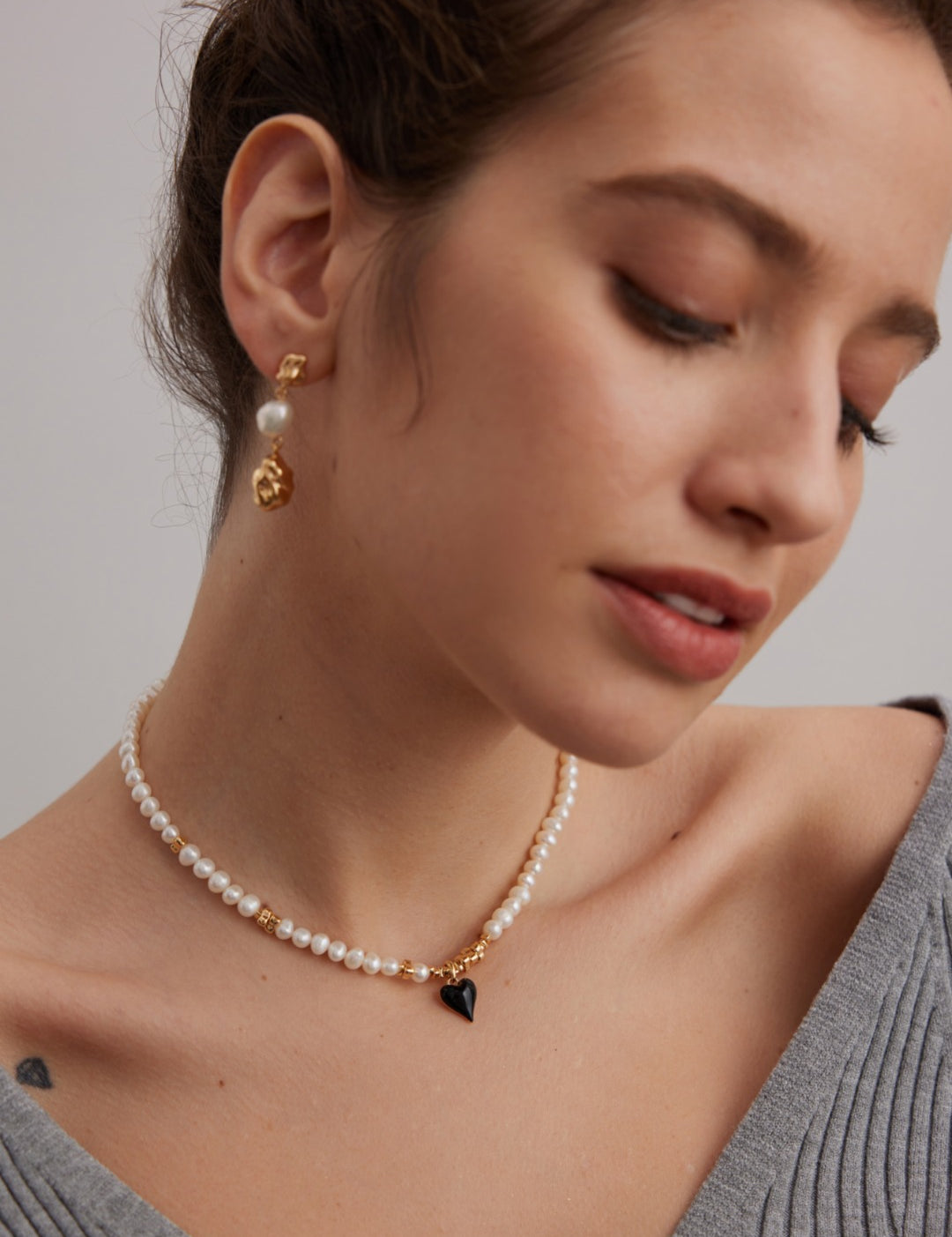 Gembea Jewelry Irregular Metal Balls and Baroque Pearl Drop Earrings