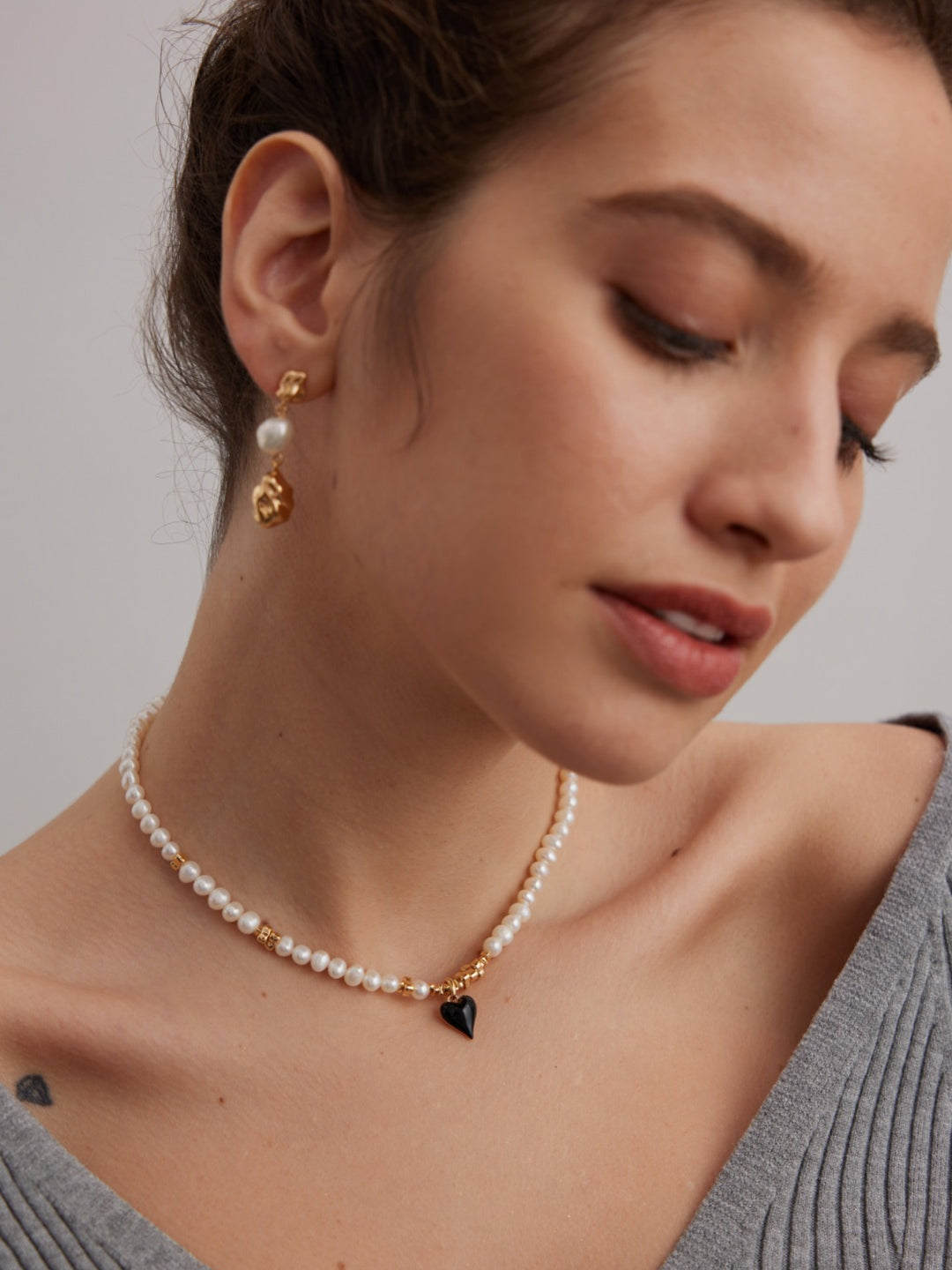 Gembea Jewelry Irregular Metal Balls and Baroque Pearl Drop Earrings